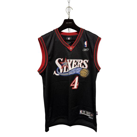 Vintage Philadelphia 76ers Jersey Mens Medium Black NBA Reebok Webber 2000s - Picture 1 of 7